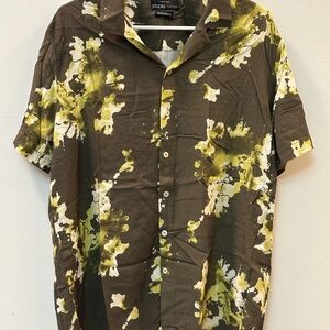 Studio Men's Casual Brown and Yellow Splatter Shirt